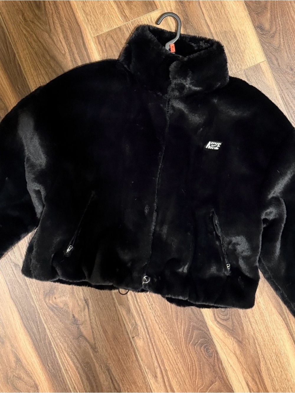 Nike Black Plush Bomber Coat with Subtle Logo